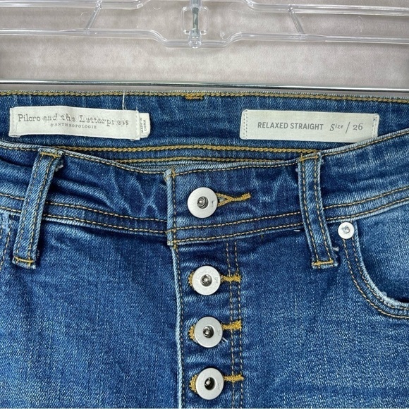 Pilcro & The Letterpress Relaxed Straight Red Stripe Button Fly Jeans Size 26 - Picture 5 of 9